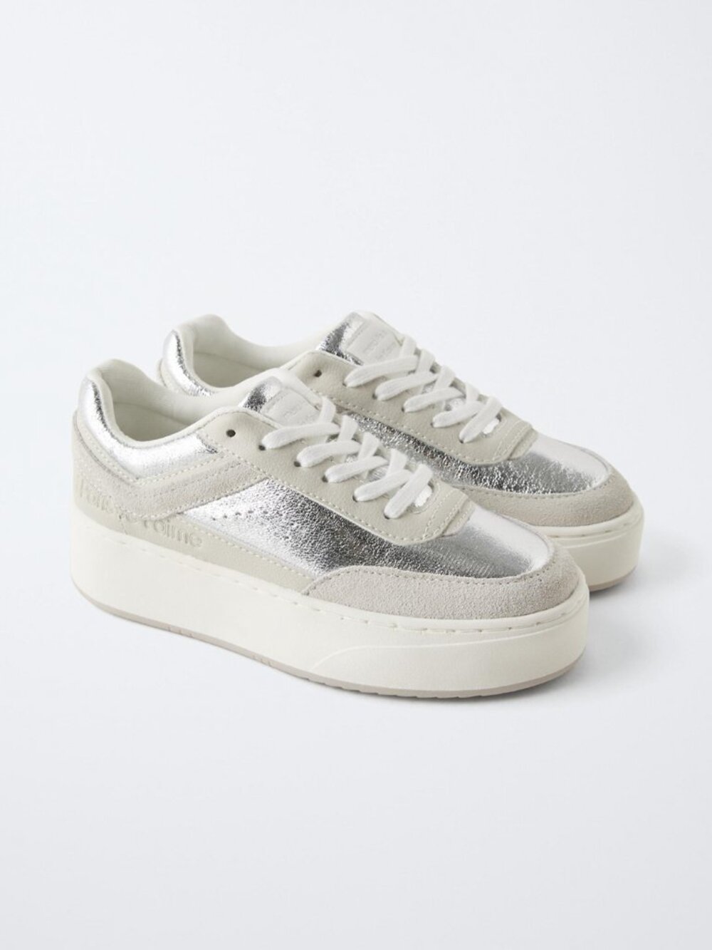 New Zara Metallic Chunky Silver Lace-Up Platform Sneakers Kid sz 2.5 US / 34 EU